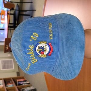 Vtg 1989 Curel Birkie Volunteer Corduroy Embroidered Logo Snapback Hat Cap